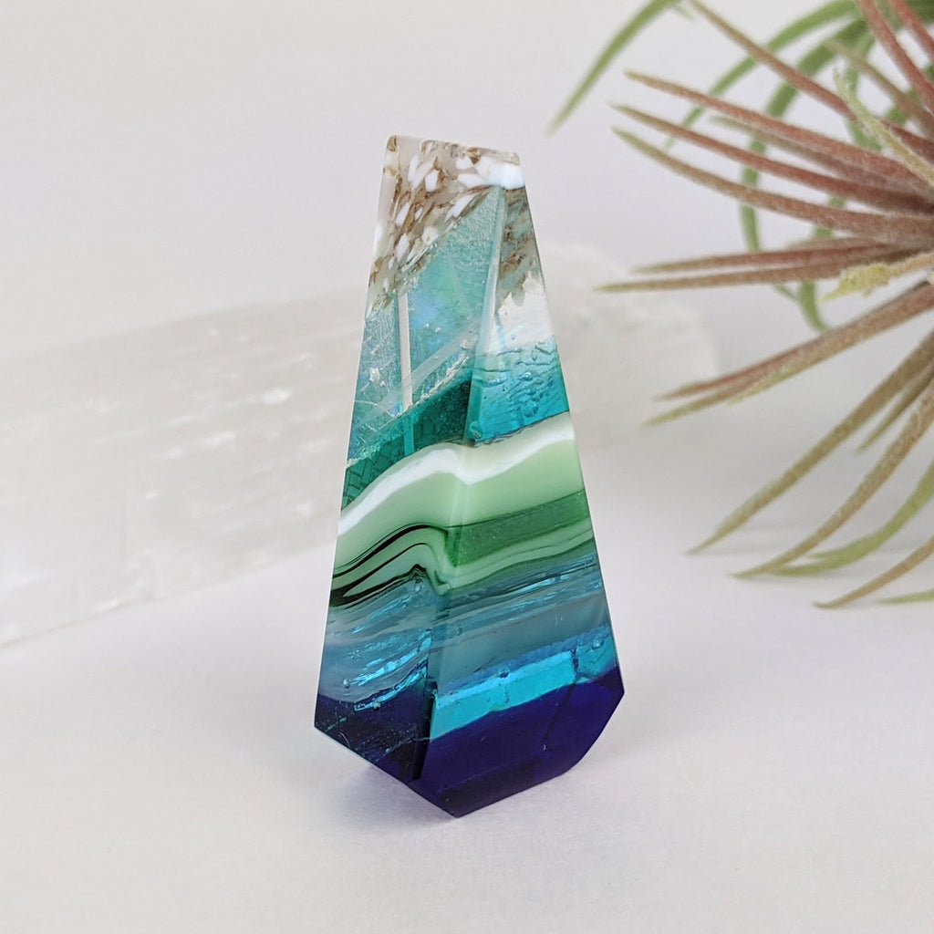 3D Aquascape Crystal Tower, Dichroic Ocean Beach Sculpture