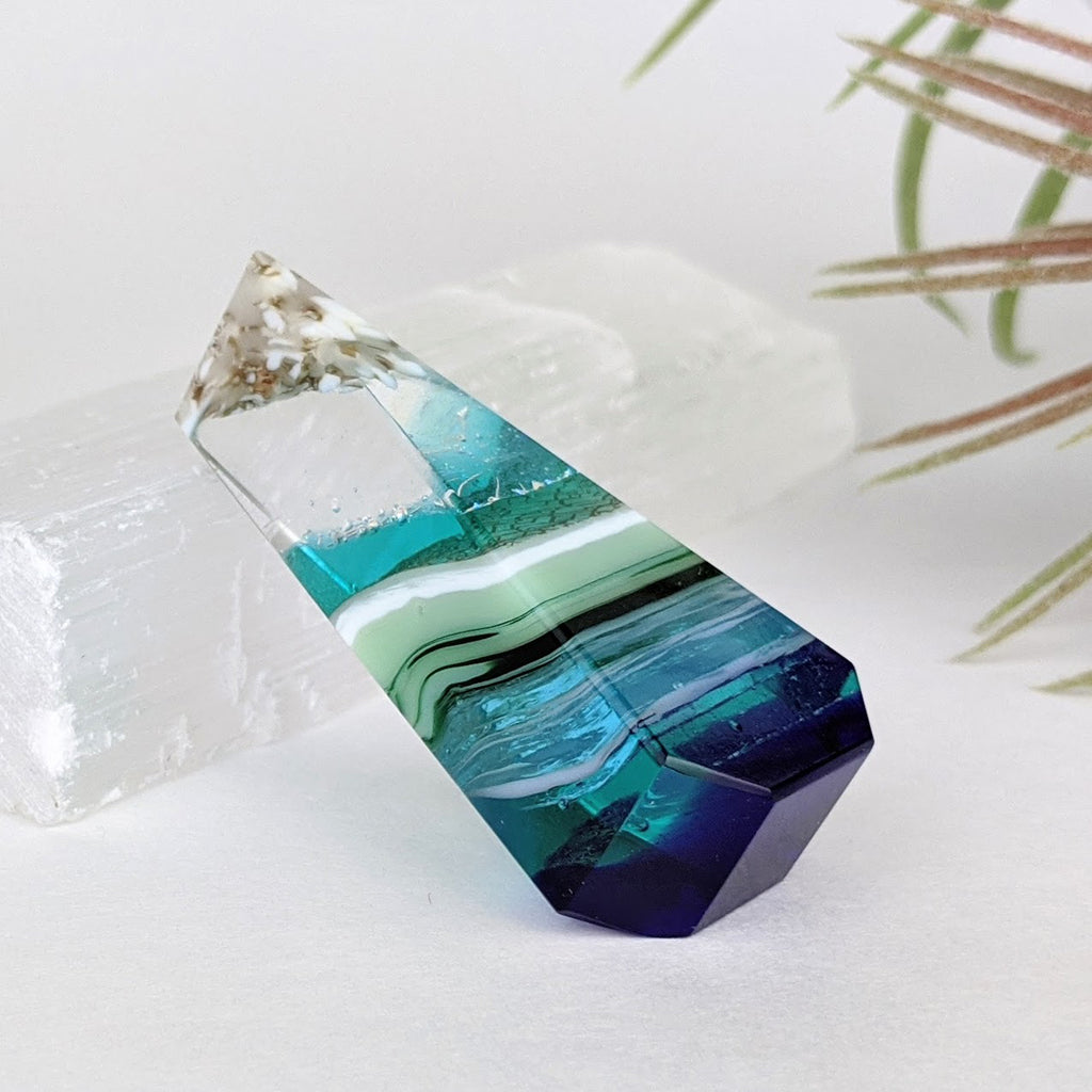 3D Aquascape Crystal Tower, Dichroic Ocean Beach Sculpture