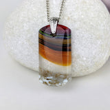 Red Amber Gray Landscape, Fused Glass Beach Necklace, Water Sunset Pendant