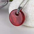 Ruby Red Disc, Fused Glass Necklace, Round Circle Dichroic Pendant