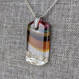Red Amber Gray Landscape, Fused Glass Beach Necklace, Water Sunset Pendant