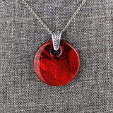 Ruby Red Disc, Fused Glass Necklace, Round Circle Dichroic Pendant