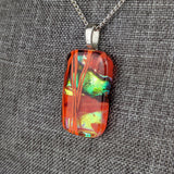 Red Orange Gold, Fused Glass Necklace, Dichroic Silver Pendant