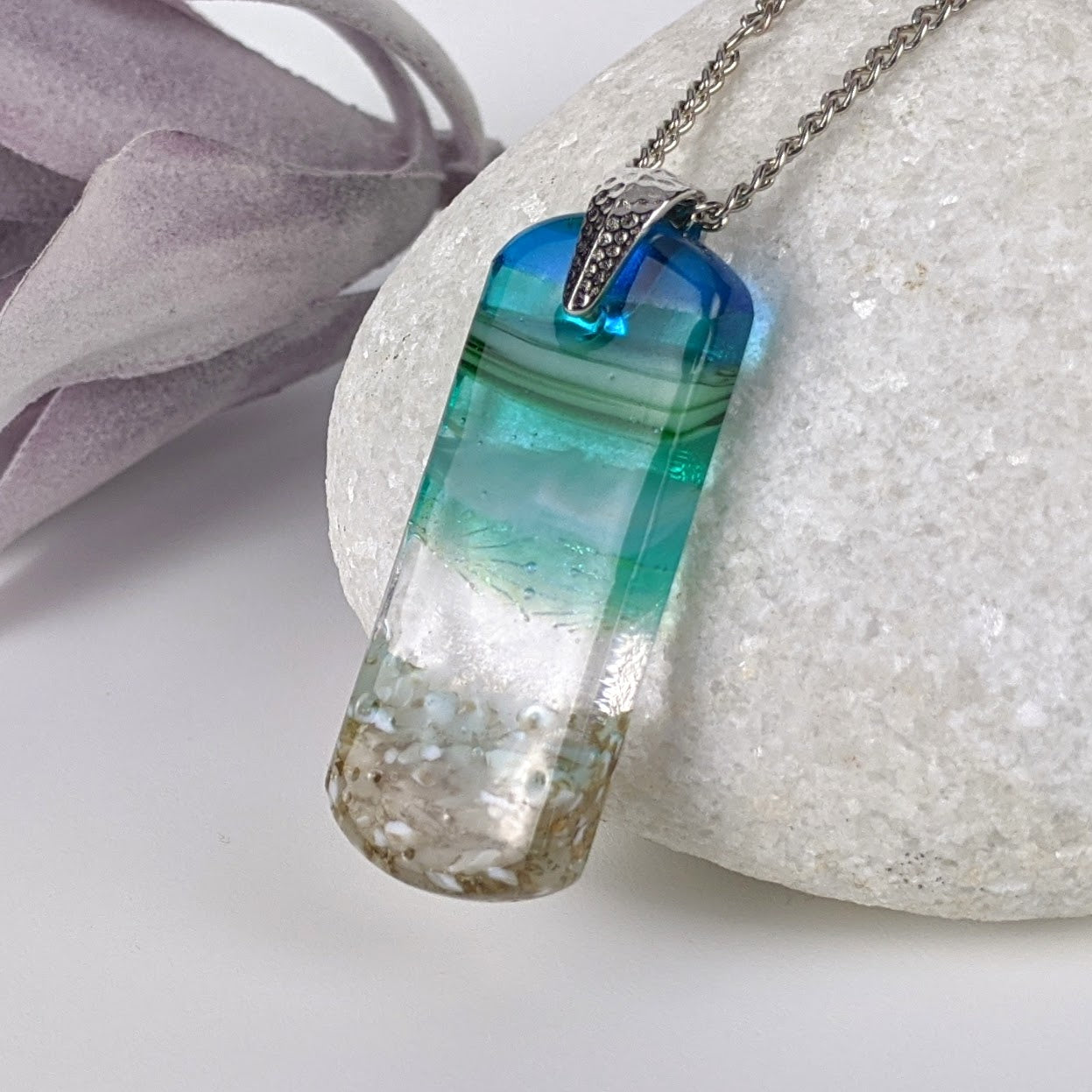Aqua Green Standard Fused Dichroic Glass Aquascape Necklace