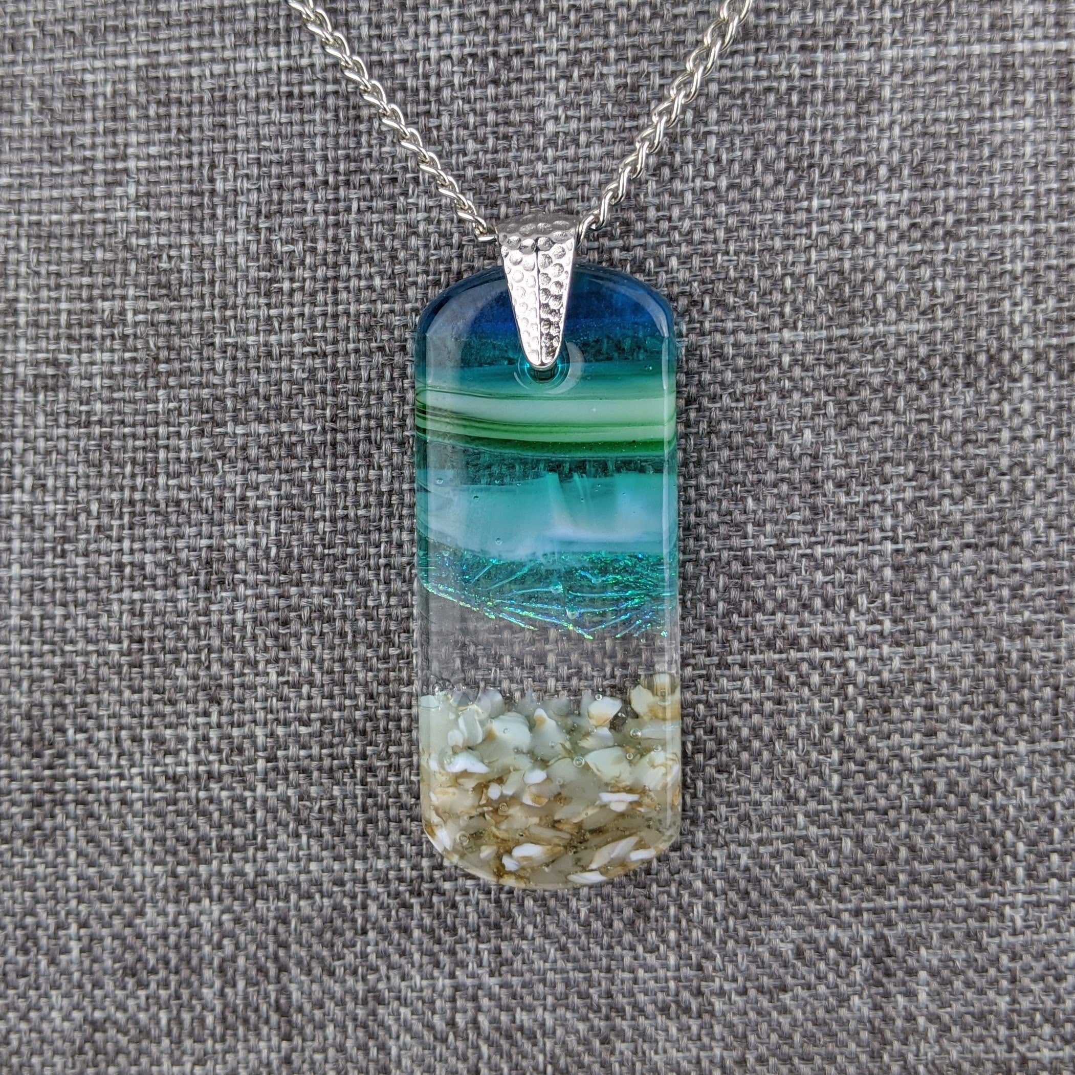 Aqua Green Standard Fused Dichroic Glass Aquascape Necklace
