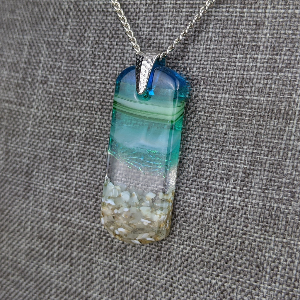 Aqua Green Standard Fused Dichroic Glass Aquascape Necklace