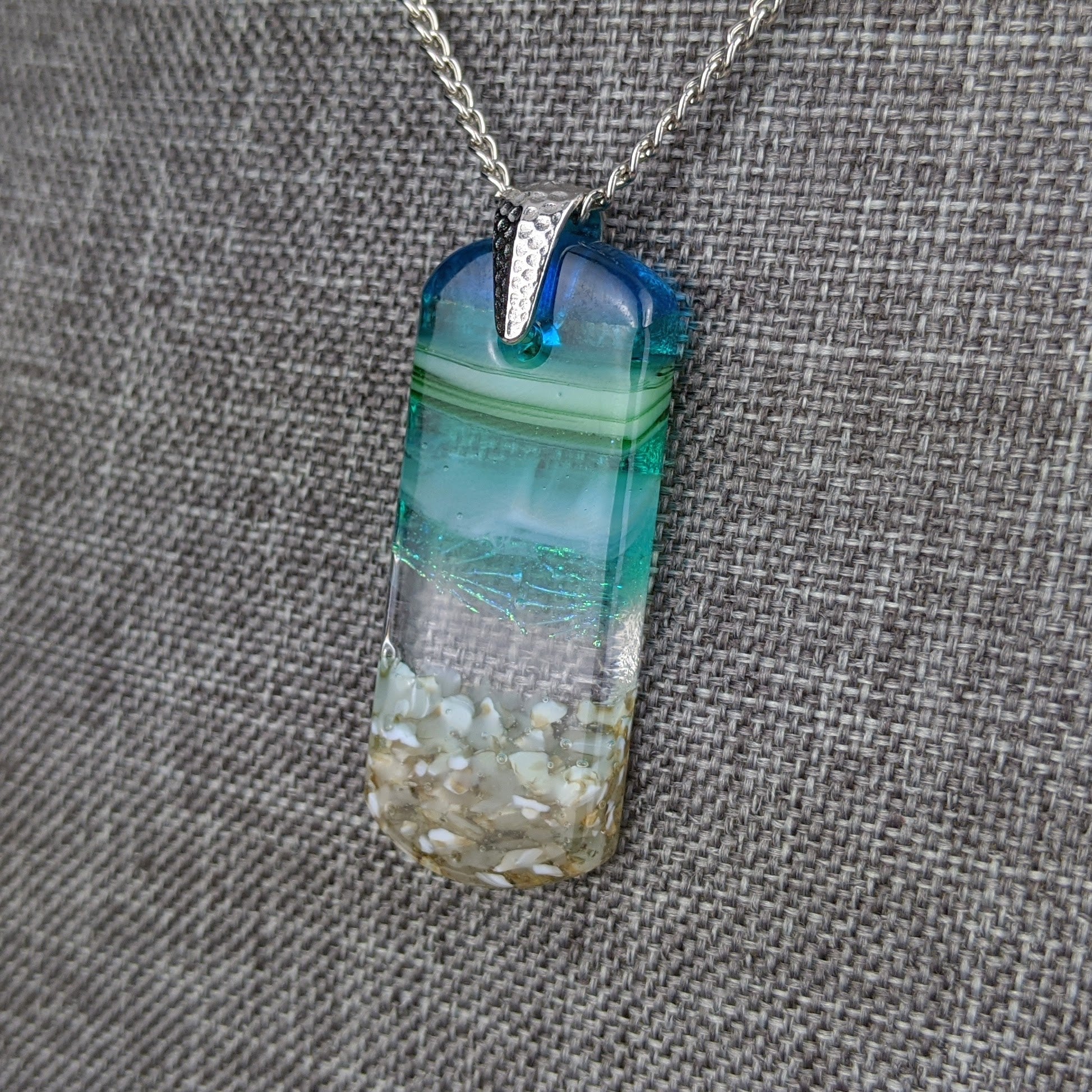 Aqua Green Standard Fused Dichroic Glass Aquascape Necklace