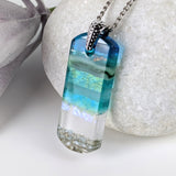 Aqua Green Shimmer Fused Dichroic Glass Aquascape Necklace