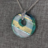 Aqua Green Shimmer Fused Dichroic Glass Aquascape Round Necklace