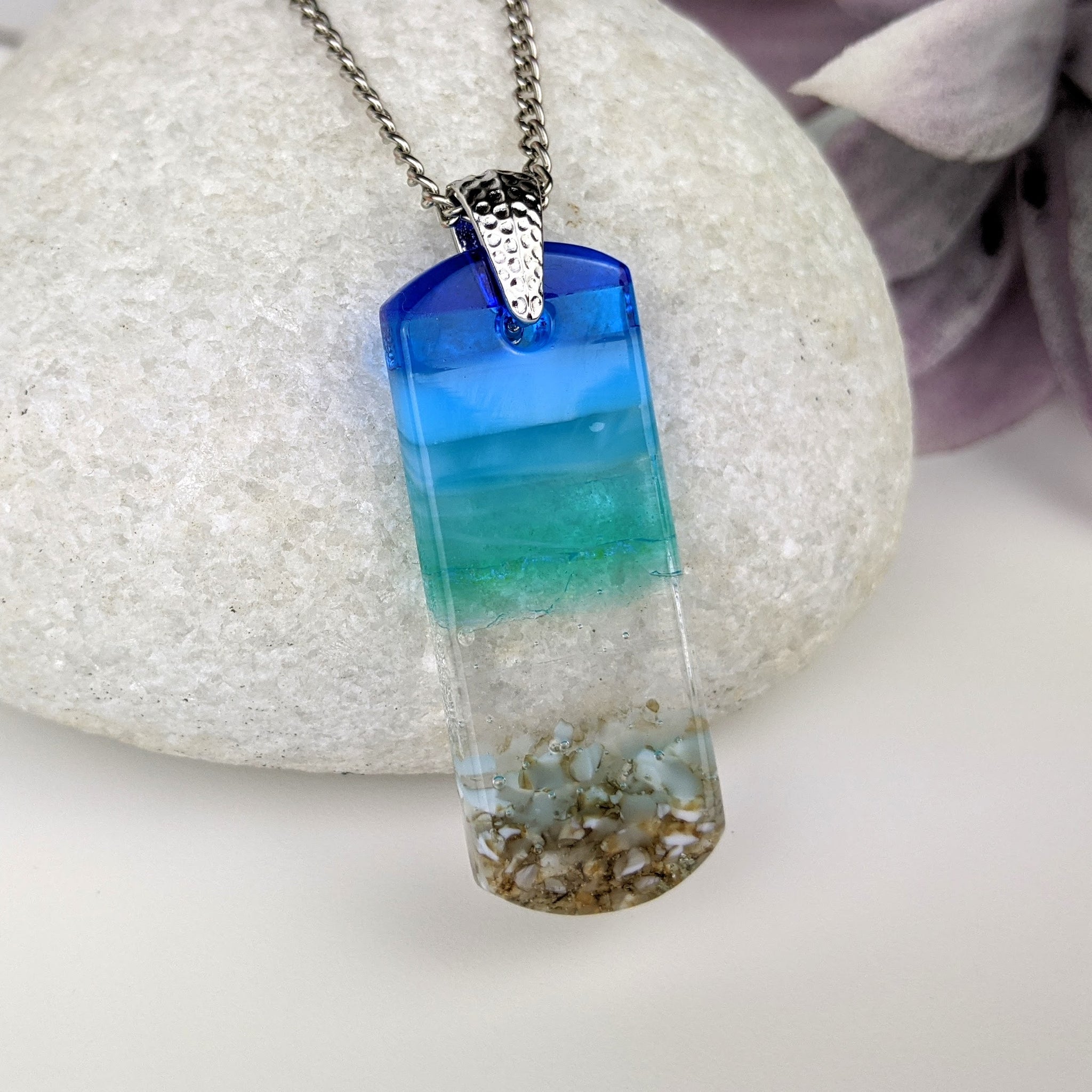 Dichroic Glass Pendant Necklace - Black/Green/Blue — Gallery 1