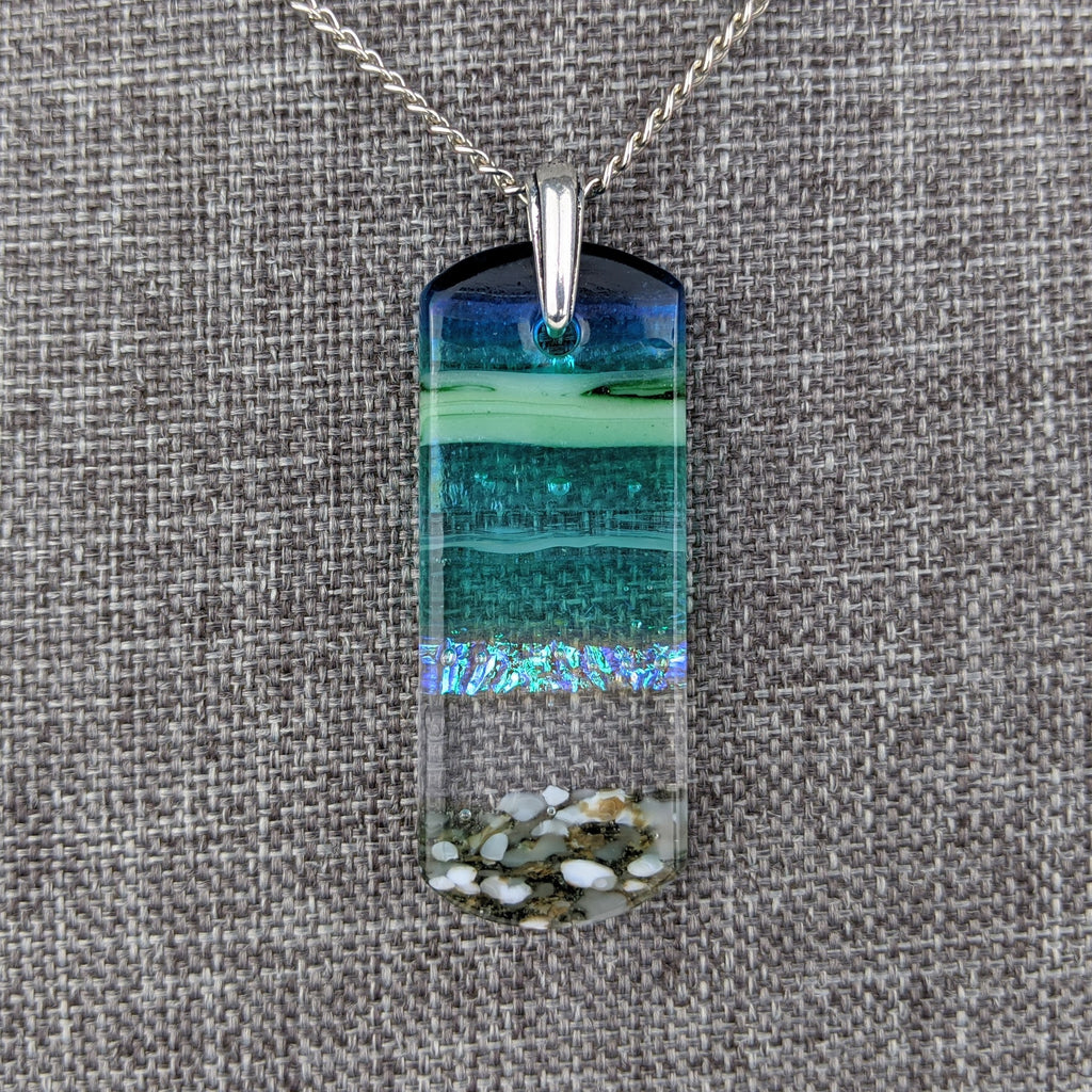 Aqua Green Shimmer Fused Dichroic Glass Aquascape Necklace