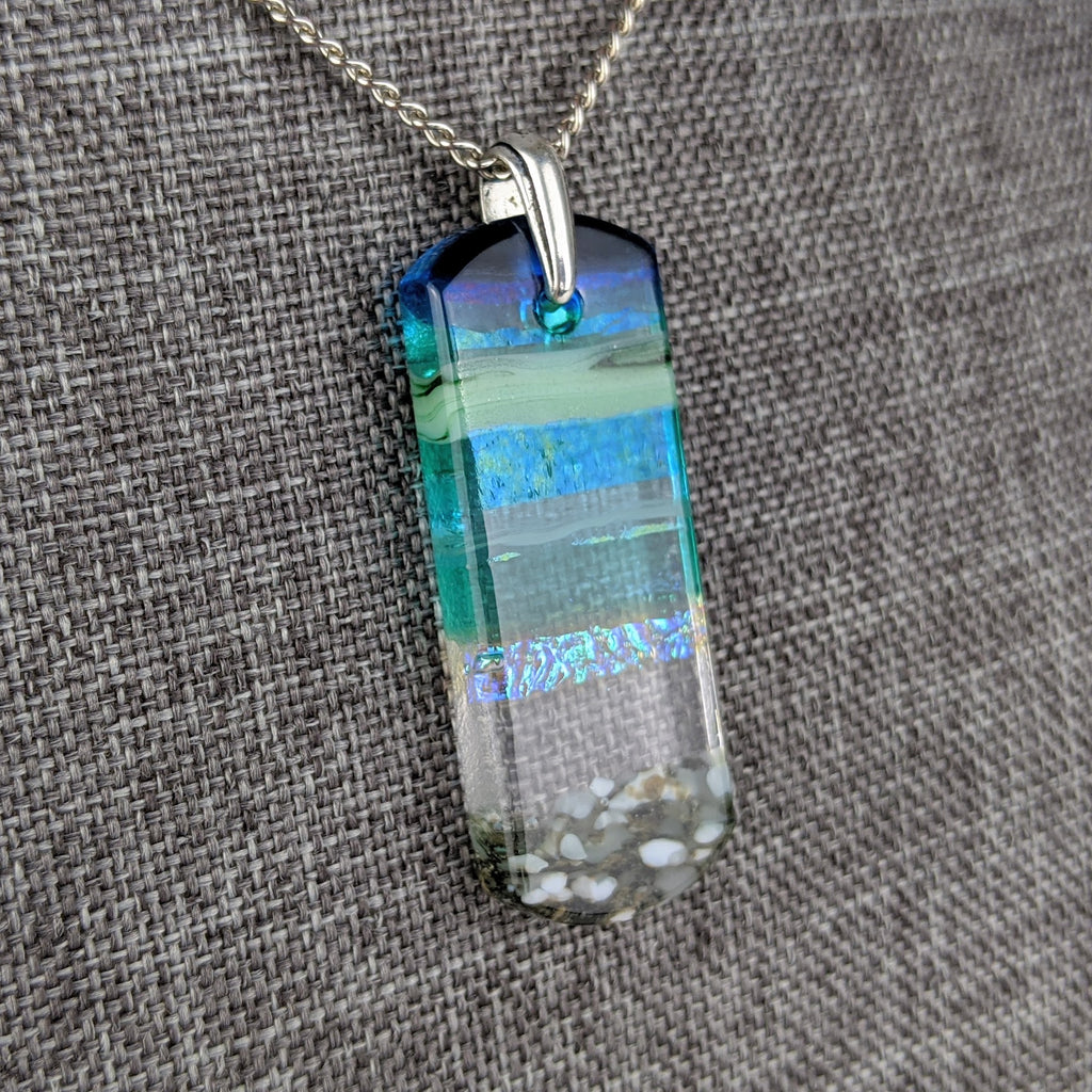 Aqua Green Shimmer Fused Dichroic Glass Aquascape Necklace