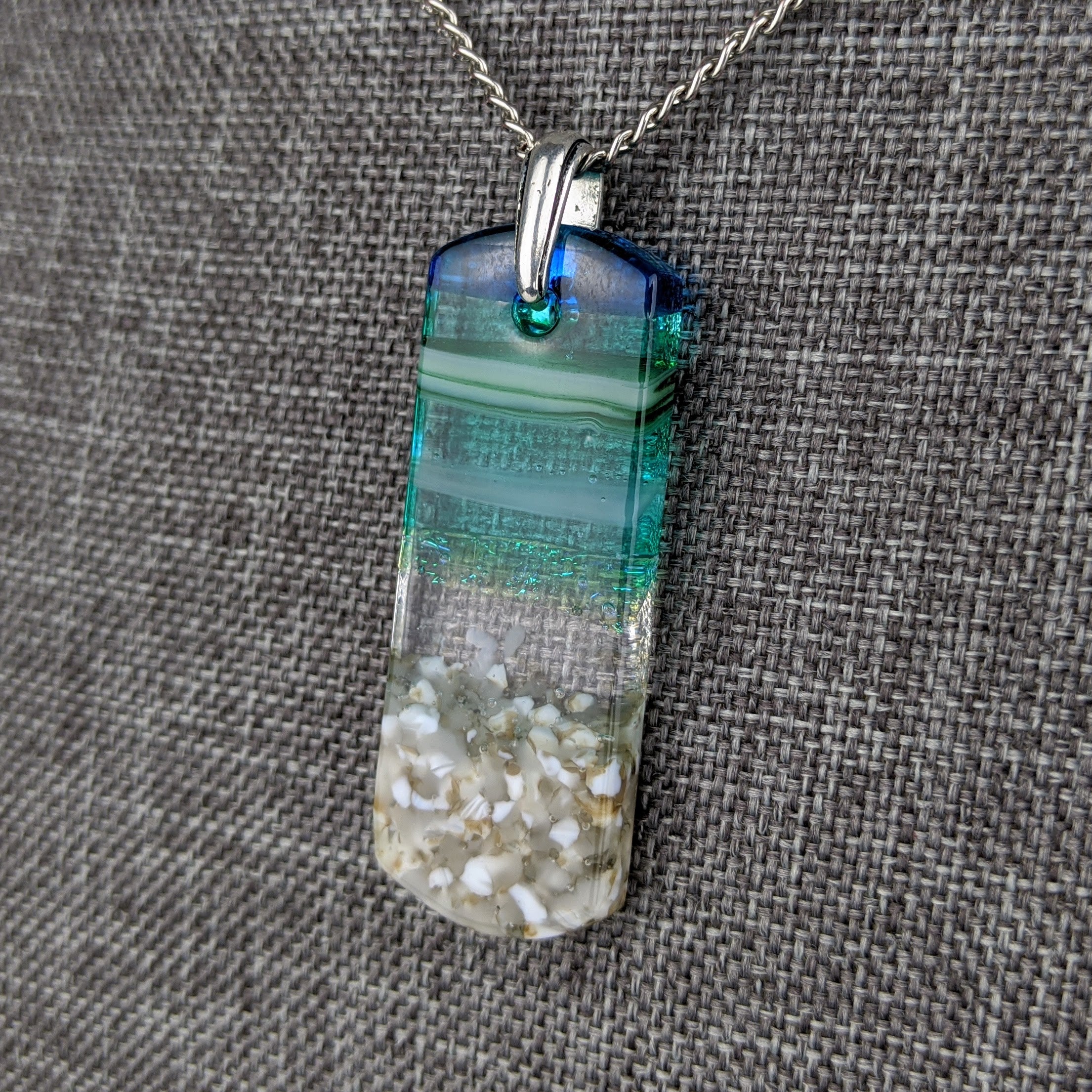 Aqua Green Standard Fused Dichroic Glass Aquascape Necklace