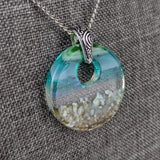 Aqua Green Standard Fused Dichroic Glass Aquascape Round Necklace
