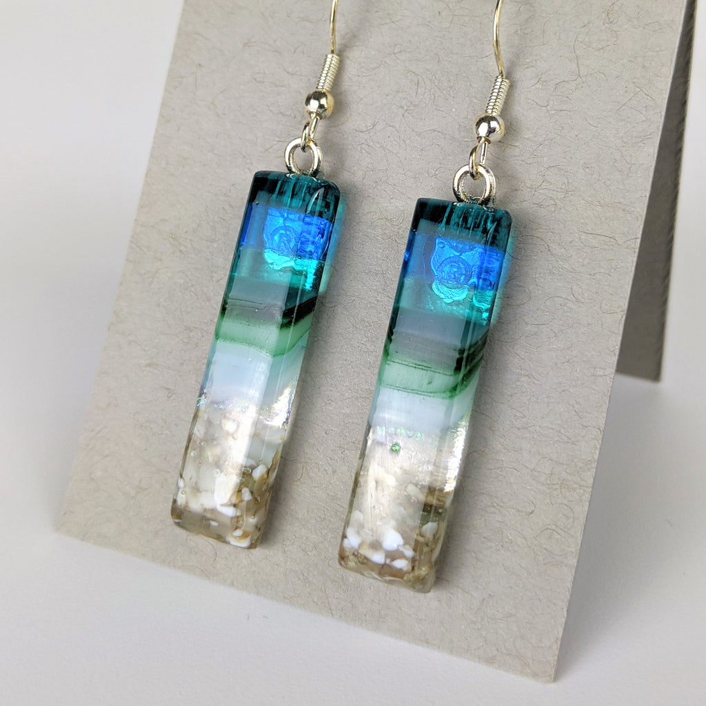 Aqua Green Standard Fused Dichroic Glass Aquascape Dangle Earrings