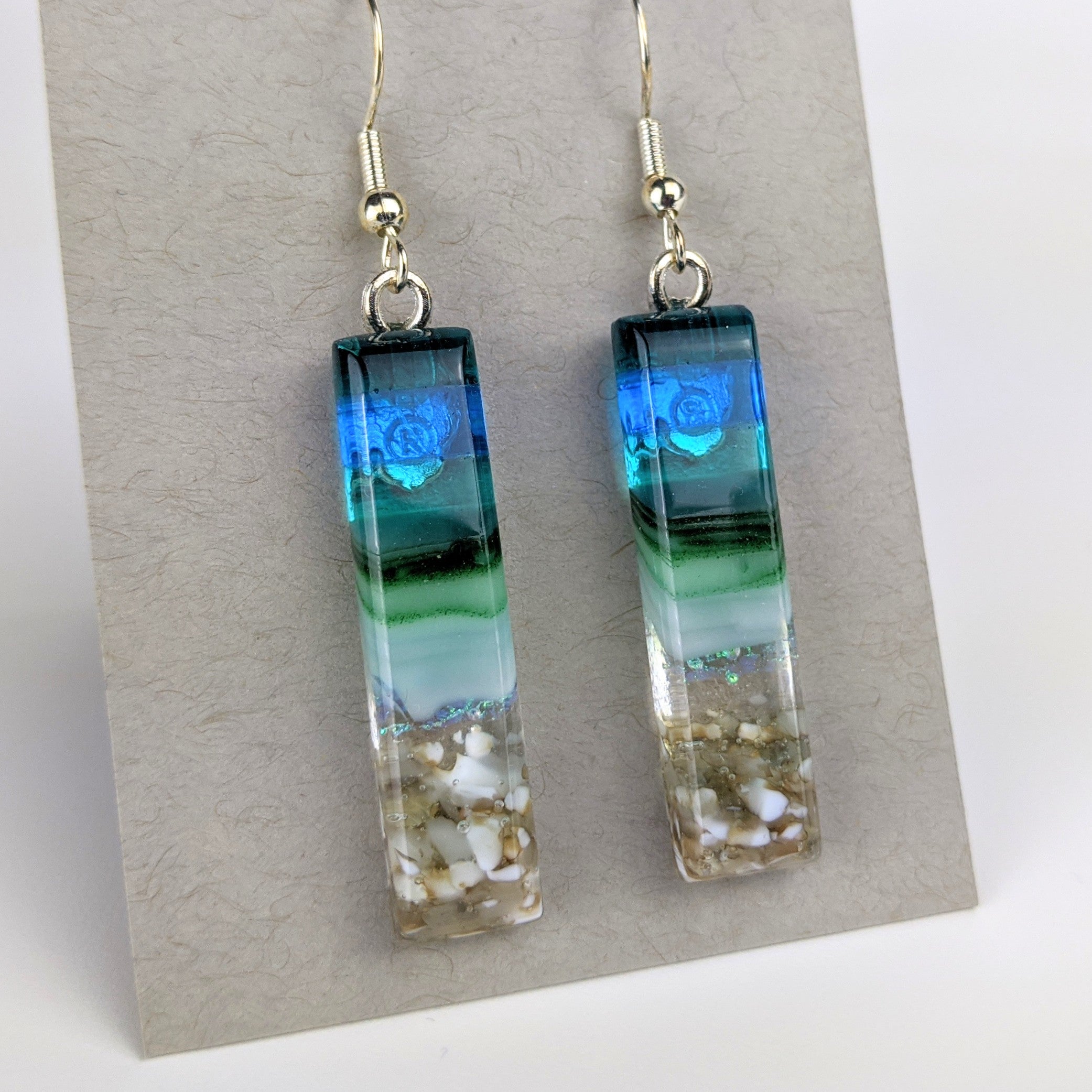 Aqua Green Standard Fused Dichroic Glass Aquascape Dangle Earrings