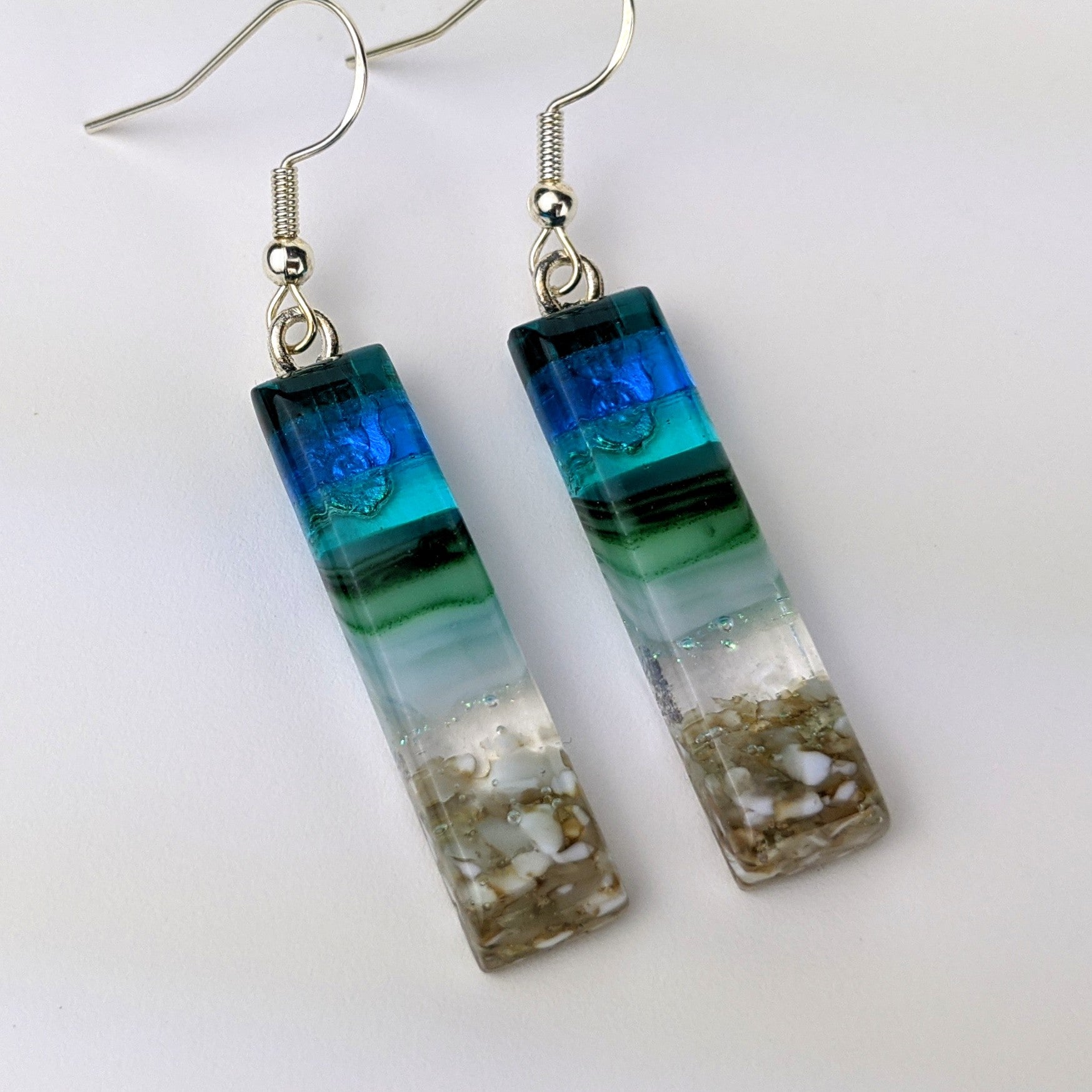 Aqua Green Standard Fused Dichroic Glass Aquascape Dangle Earrings