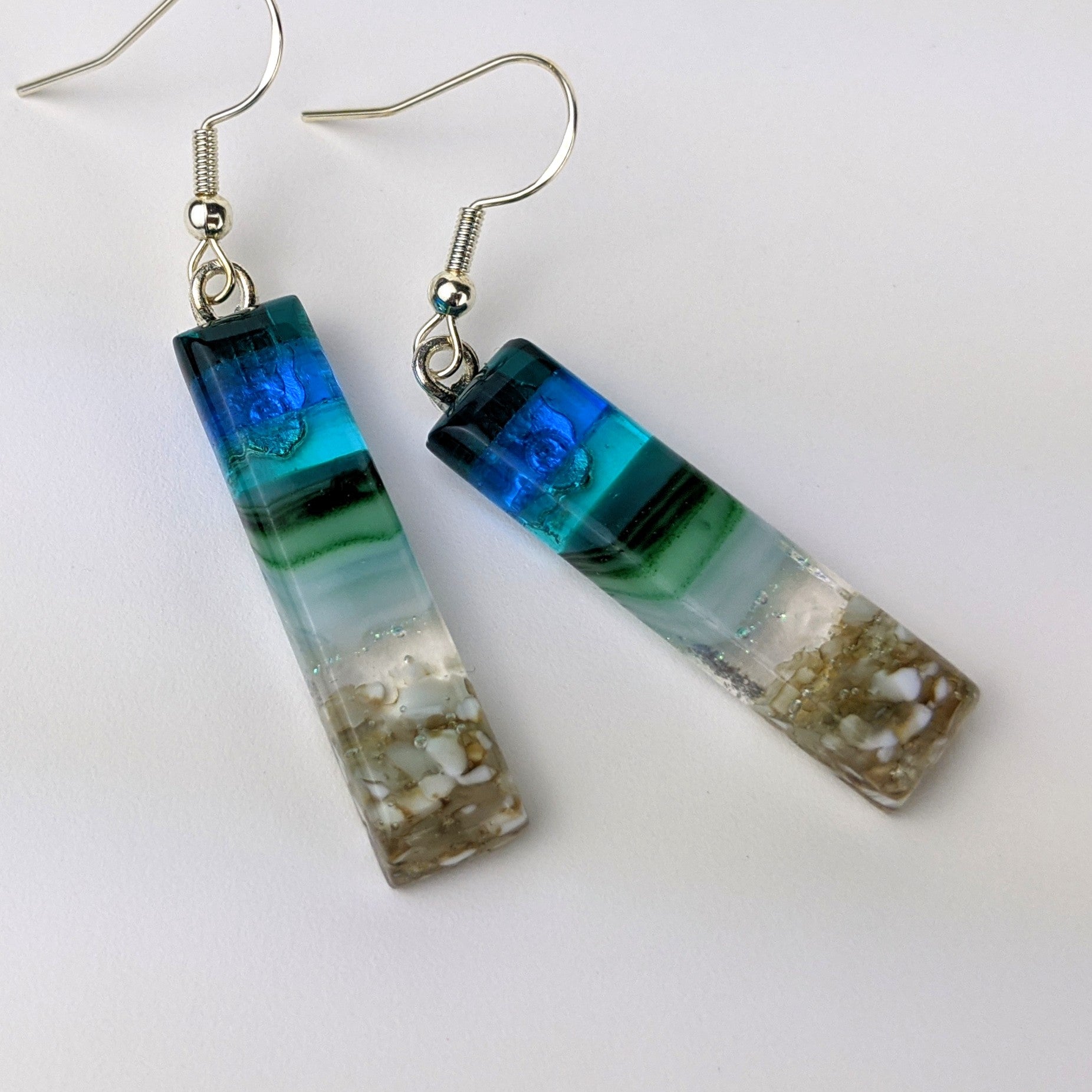 Aqua Green Standard Fused Dichroic Glass Aquascape Dangle Earrings