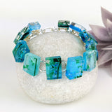 Bright Ocean Blue Link Bracelet, Dichroic Bracelet, Fused Glass Bracelet, Handmade Bracelet