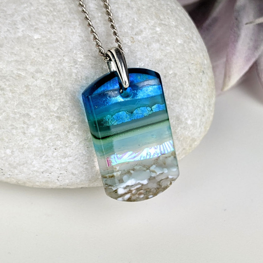 Aqua Green 1.5 Shimmer Fused Dichroic Glass Aquascape Necklace