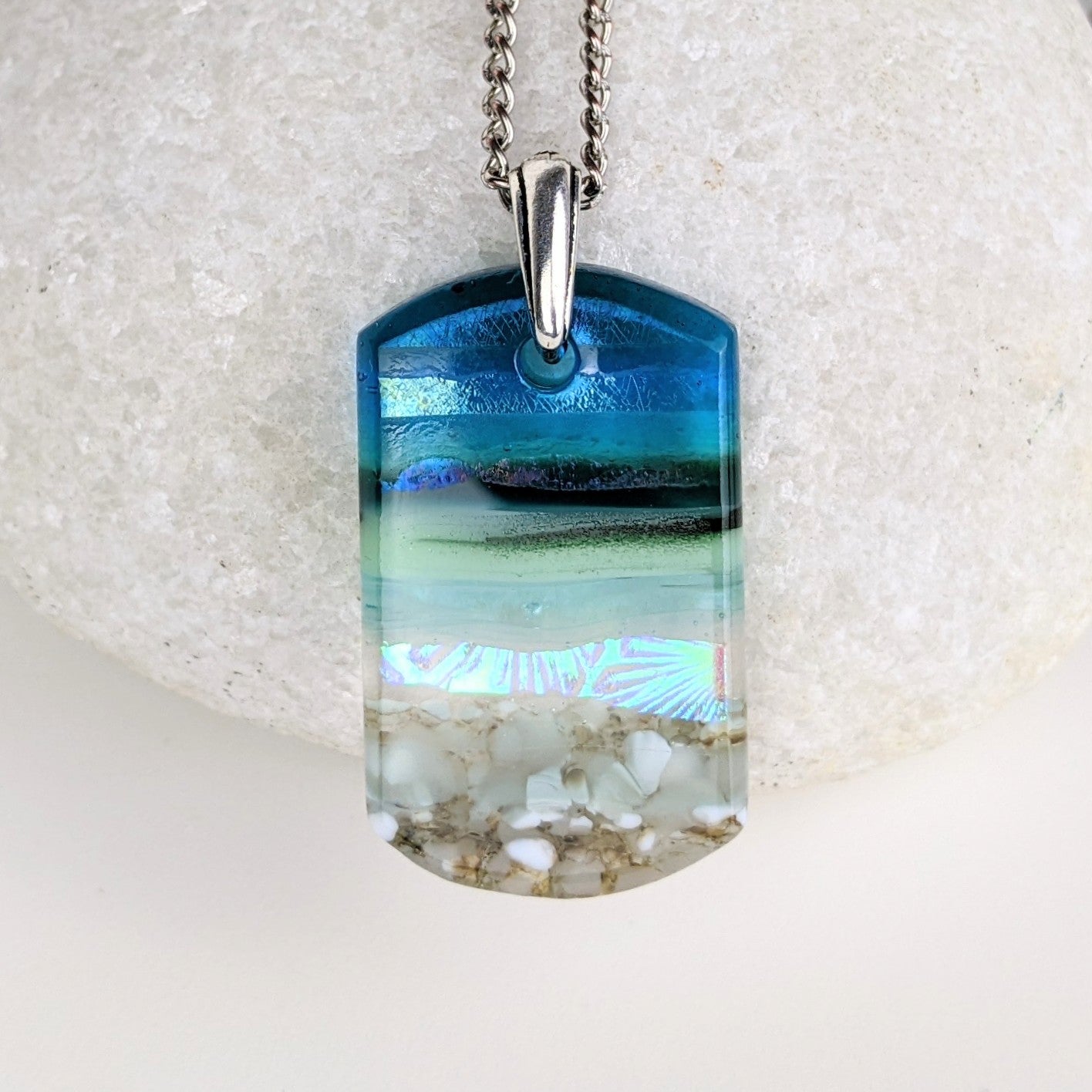 Aqua Green Shimmer Fused Dichroic Glass Aquascape Dangle Earrings –  alcaladesigns