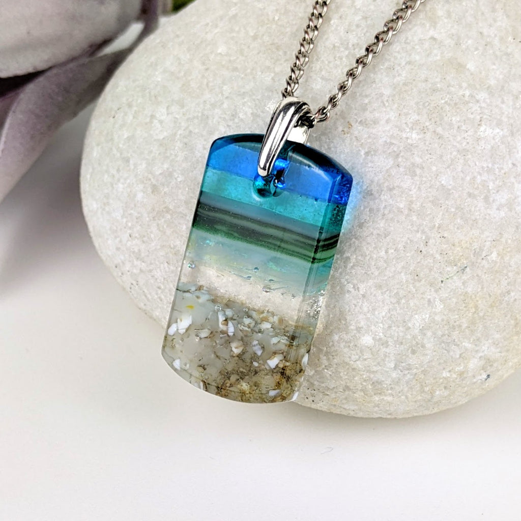 Aqua Green 1.5 Standard Fused Dichroic Glass Aquascape Necklace