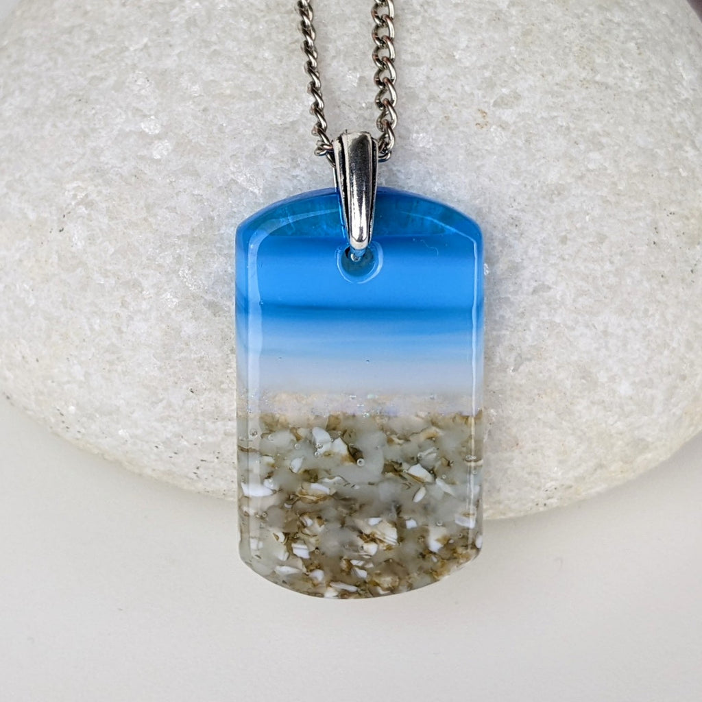 Bright Blue 1.5 Standard Fused Dichroic Glass Aquascape Necklace