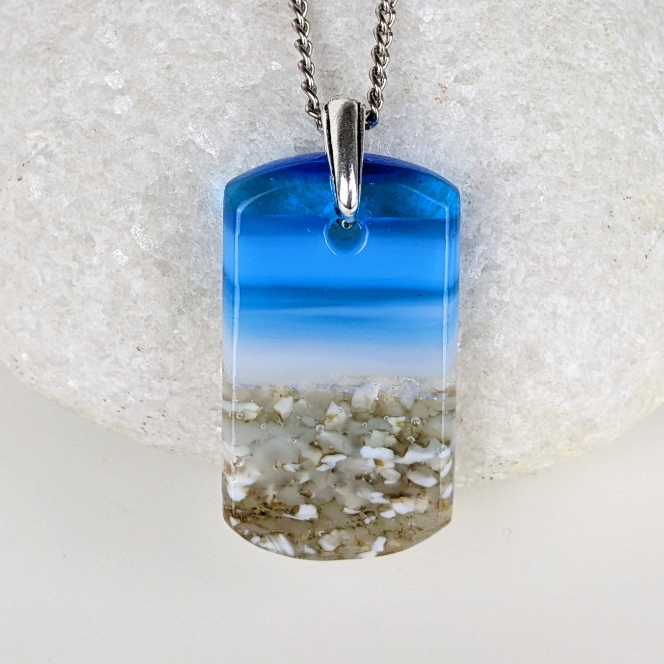 Dichroic Glass Pendant Necklace - Black/Green/Blue — Gallery 1