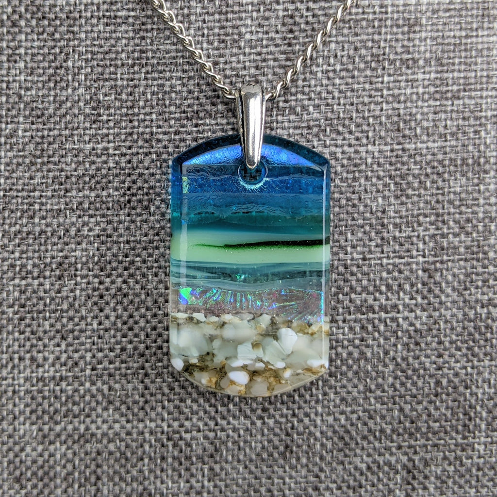 Aqua Green 1.5 Shimmer Fused Dichroic Glass Aquascape Necklace
