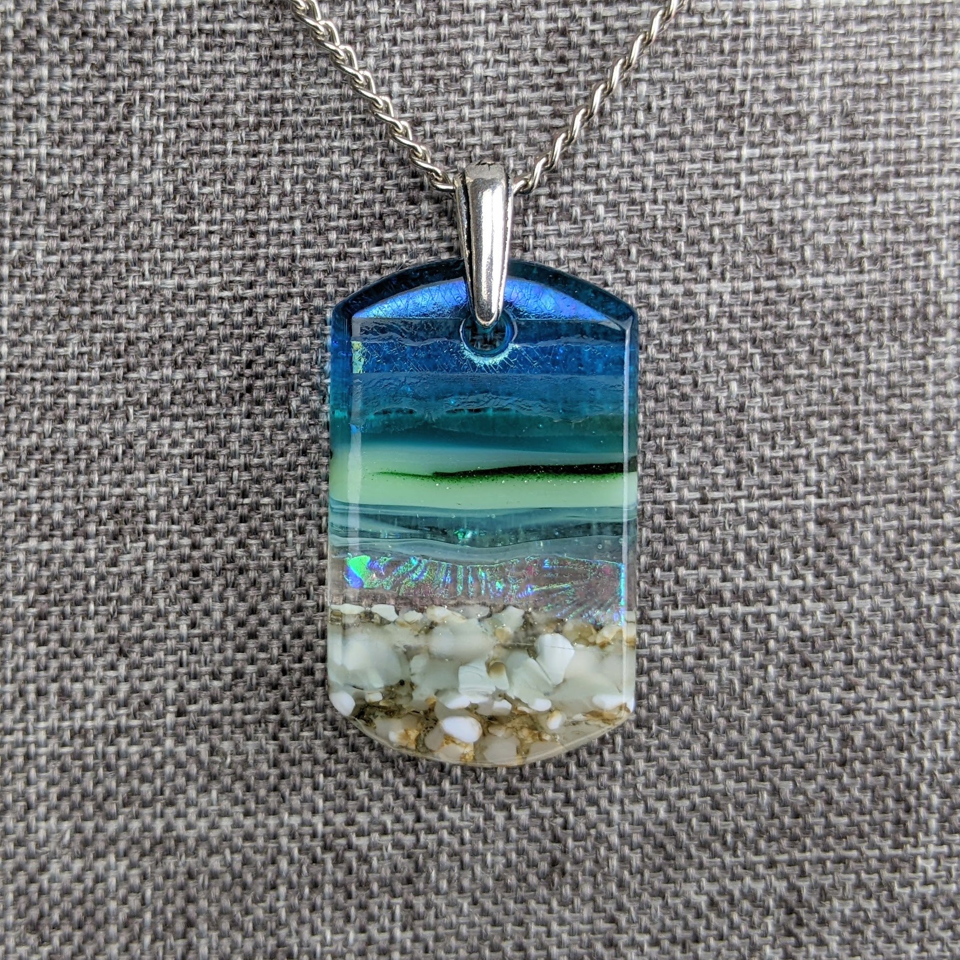 Aqua Green 1.5 Shimmer Fused Dichroic Glass Aquascape Necklace