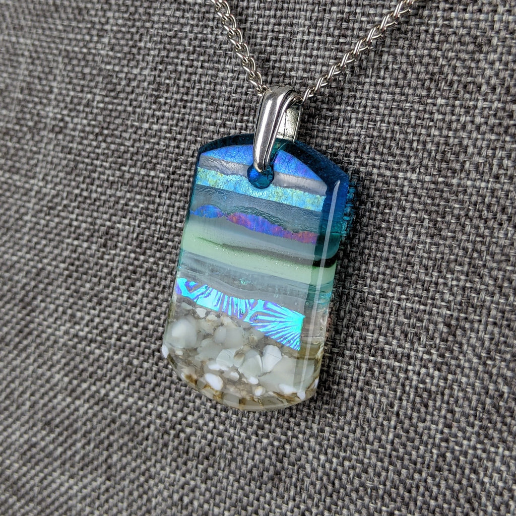 Aqua Green 1.5 Shimmer Fused Dichroic Glass Aquascape Necklace