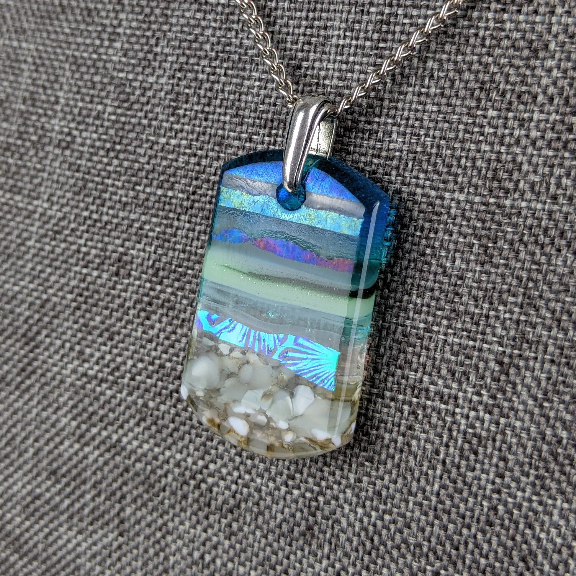Aqua Green 1.5 Shimmer Fused Dichroic Glass Aquascape Necklace
