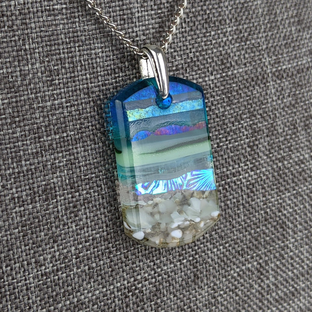 Aqua Green 1.5 Shimmer Fused Dichroic Glass Aquascape Necklace