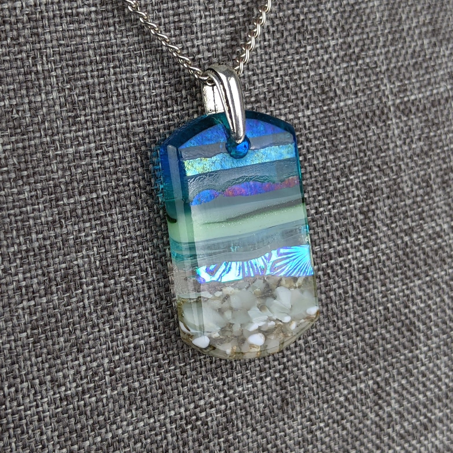 Aqua Green 1.5 Shimmer Fused Dichroic Glass Aquascape Necklace