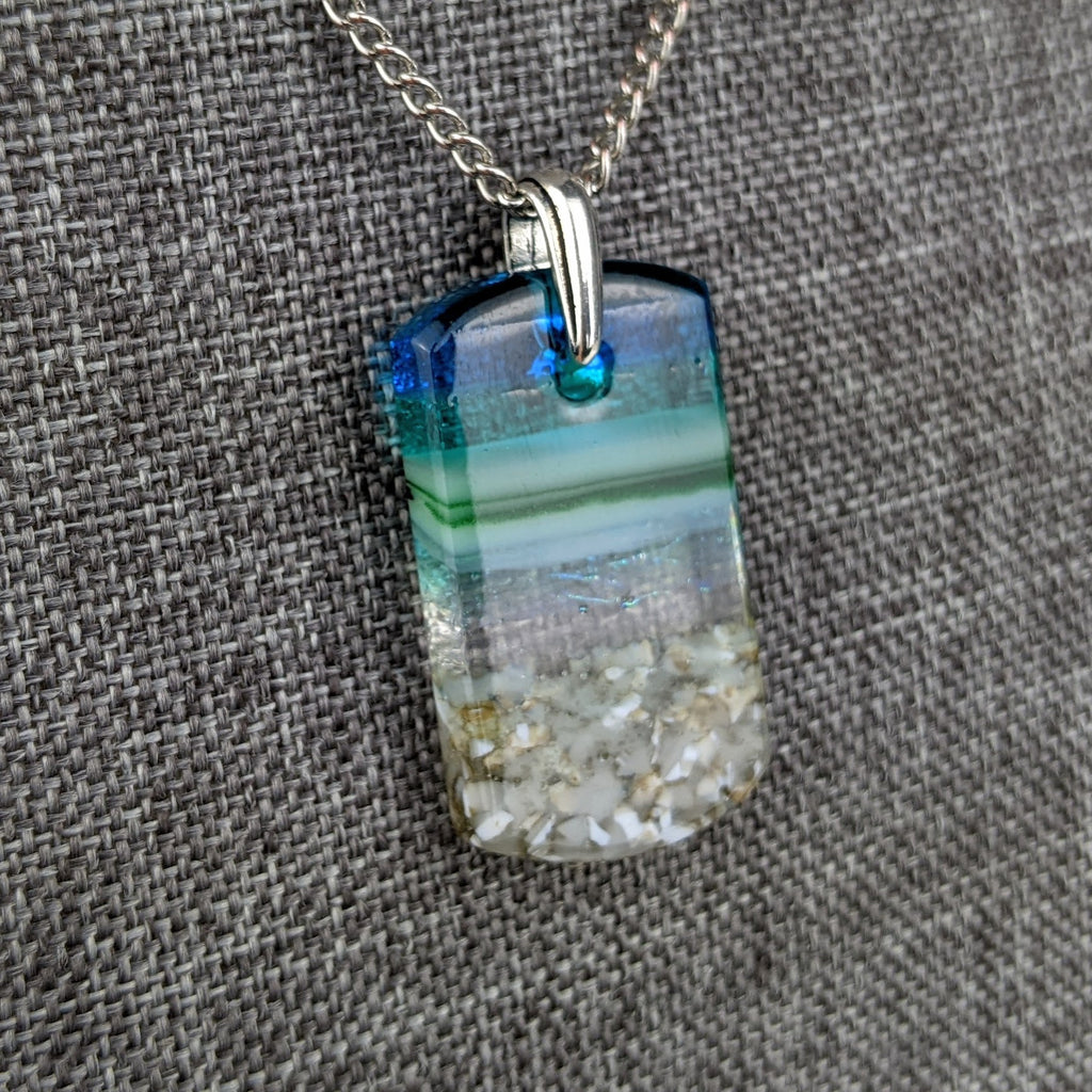 Aqua Green 1.5 Standard Fused Dichroic Glass Aquascape Necklace
