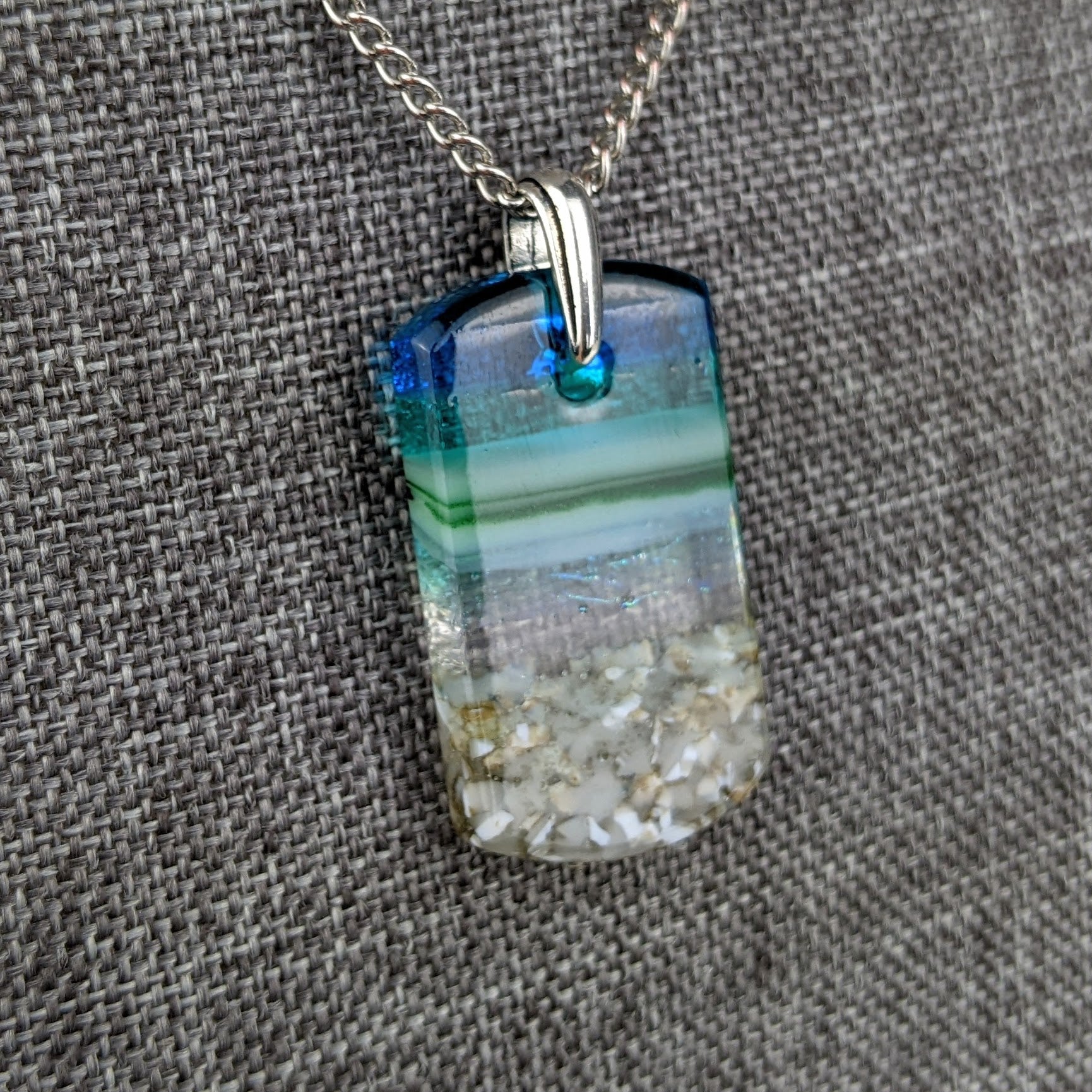Aqua Green 1.5 Standard Fused Dichroic Glass Aquascape Necklace