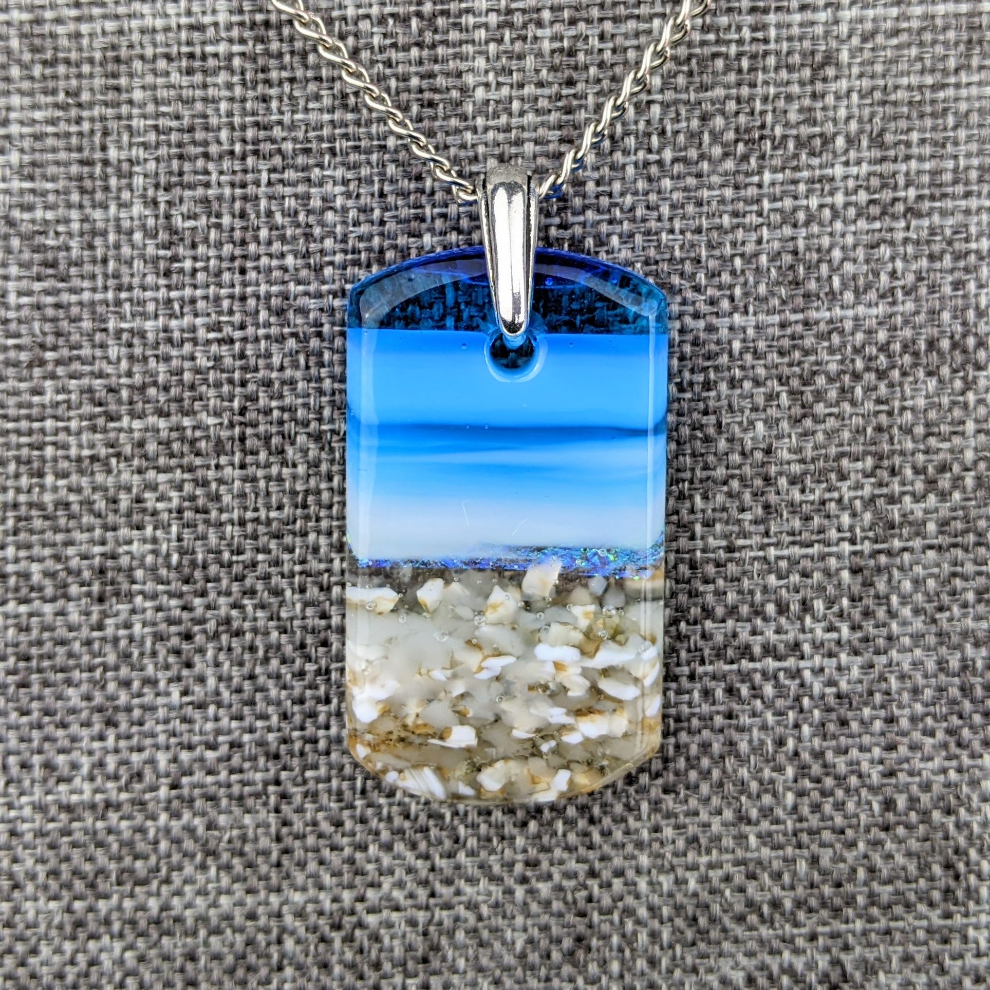 Bright Blue 1.5 Standard Fused Dichroic Glass Aquascape Necklace