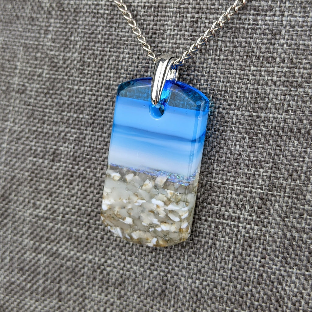 Bright Blue 1.5 Standard Fused Dichroic Glass Aquascape Necklace
