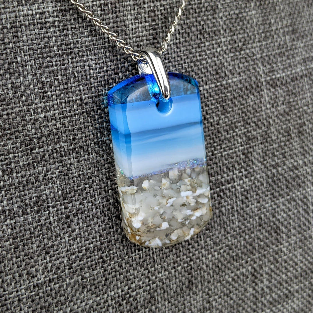Bright Blue 1.5 Standard Fused Dichroic Glass Aquascape Necklace
