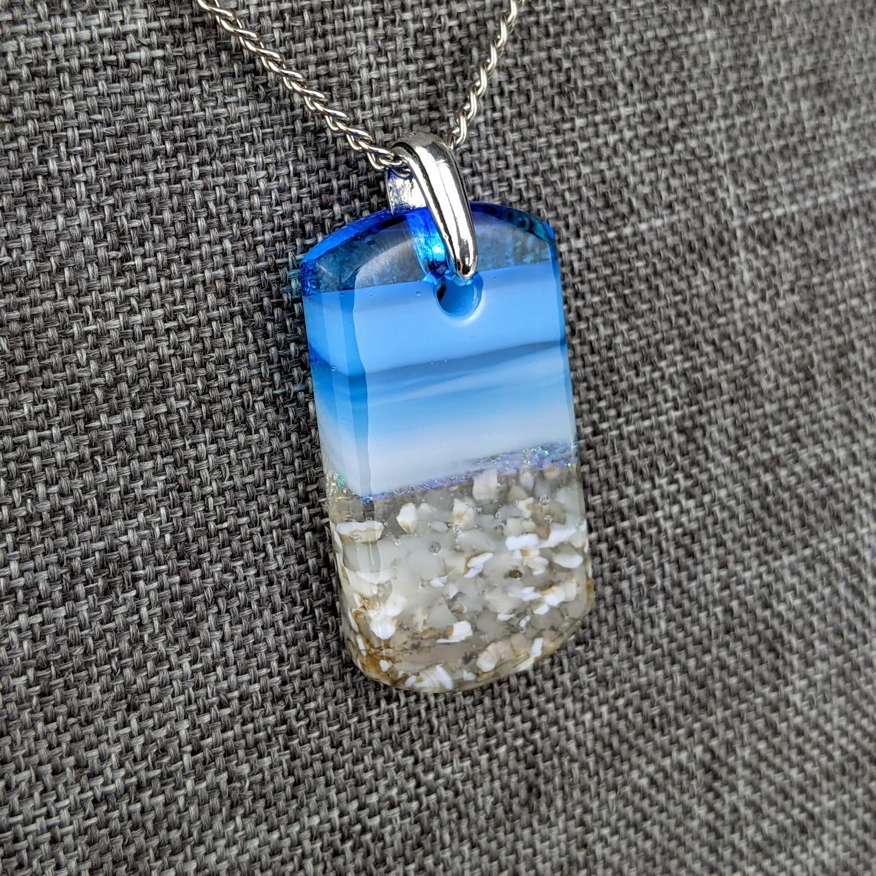 Bright Blue 1.5 Standard Fused Dichroic Glass Aquascape Necklace