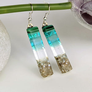 Clear Aqua Green Shimmer Fused Dichroic Glass Aquascape Dangle Earrings