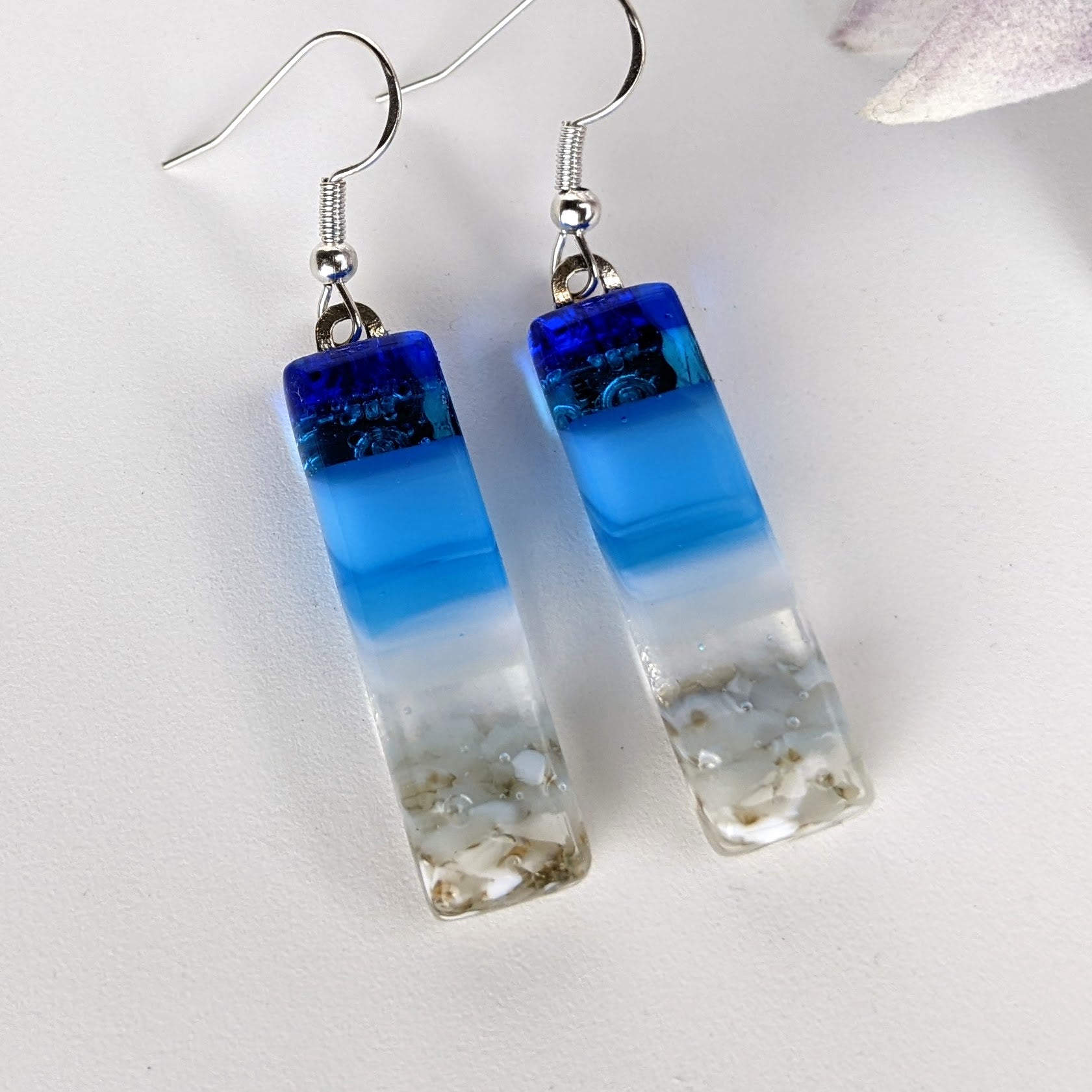 Bright Blue Standard Fused Dichroic Glass Aquascape Dangle Earrings