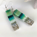 Jade Green Teal Fused Dichroic Glass Aquascape Dangle Earrings
