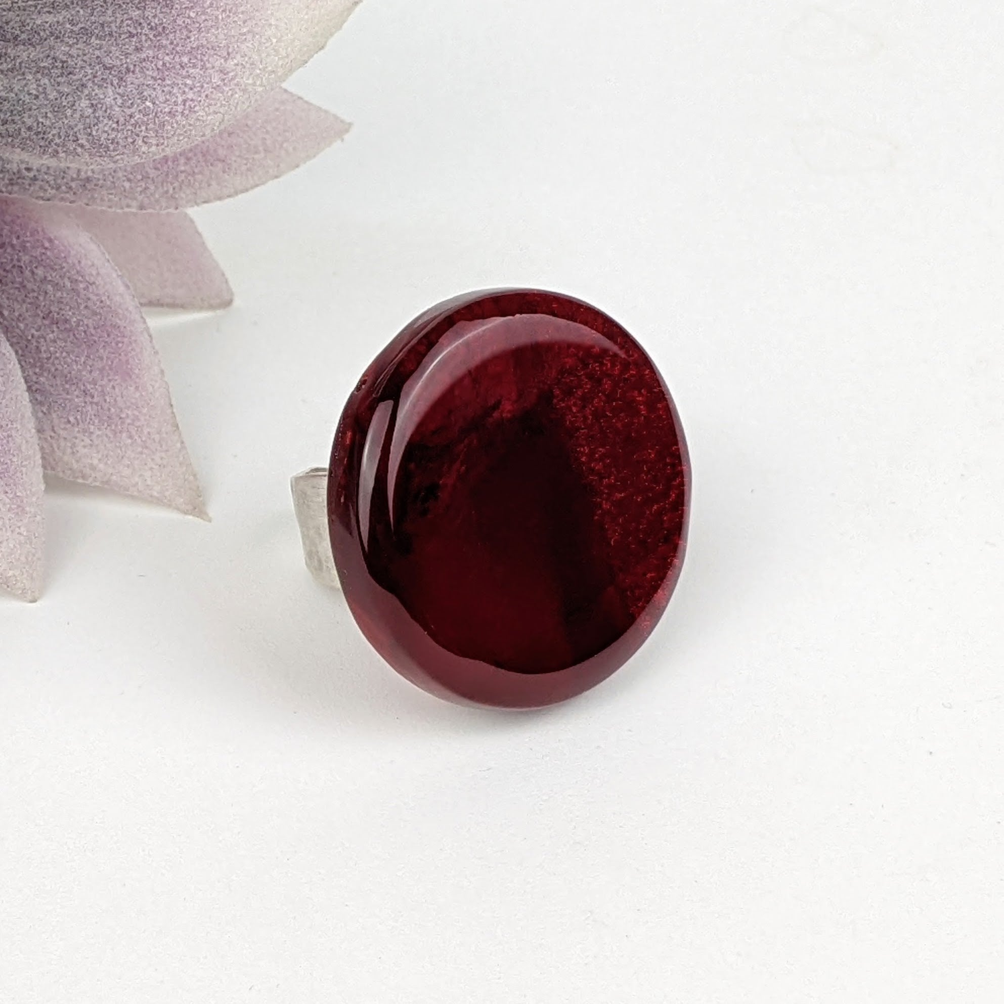 Dark Garnet Red Statement Ring, Cocktail Ring, Chunky Ring, Glass Ring, Big Bold Adjustable Ring