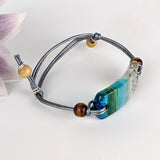 Aqua Green Fused Dichroic Glass Bead Aquascape Adjustable Bracelet