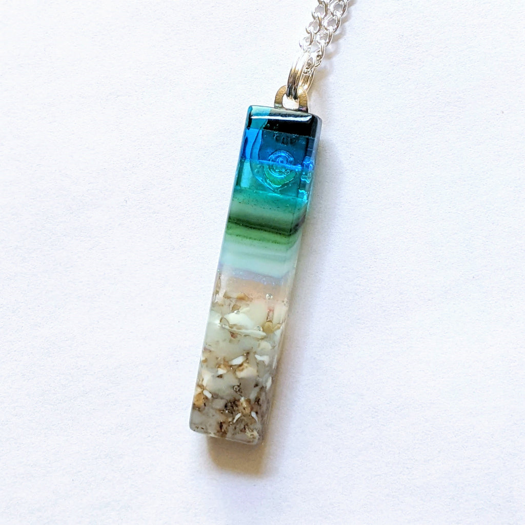 Aqua Green Thin Standard Fused Dichroic Glass Aquascape Necklace