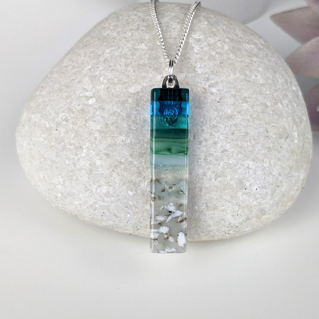 Aqua Green Thin Standard Fused Dichroic Glass Aquascape Necklace