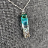 Clear Aqua Green Thin Standard Fused Dichroic Glass Aquascape Necklace