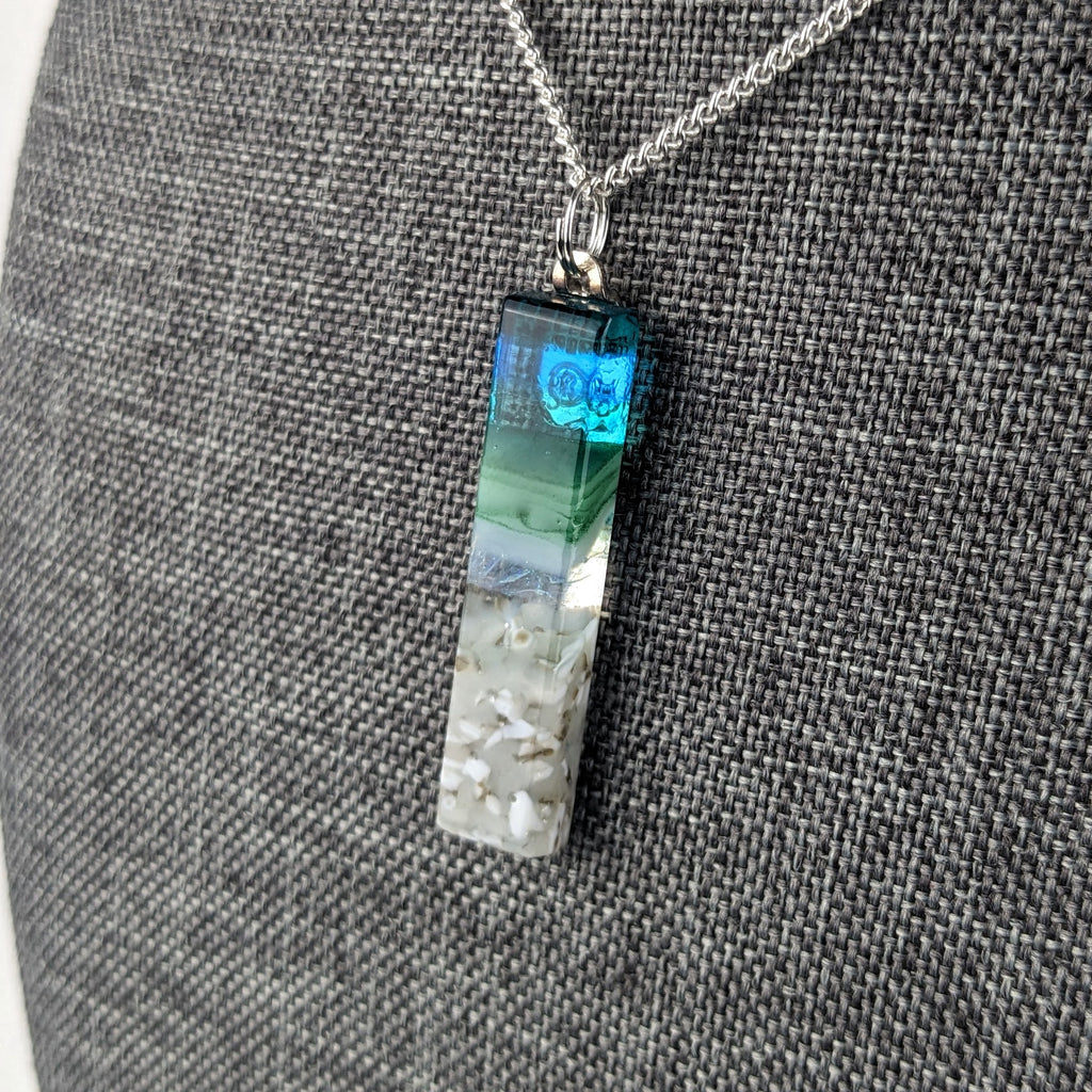 Aqua Green Thin Standard Fused Dichroic Glass Aquascape Necklace