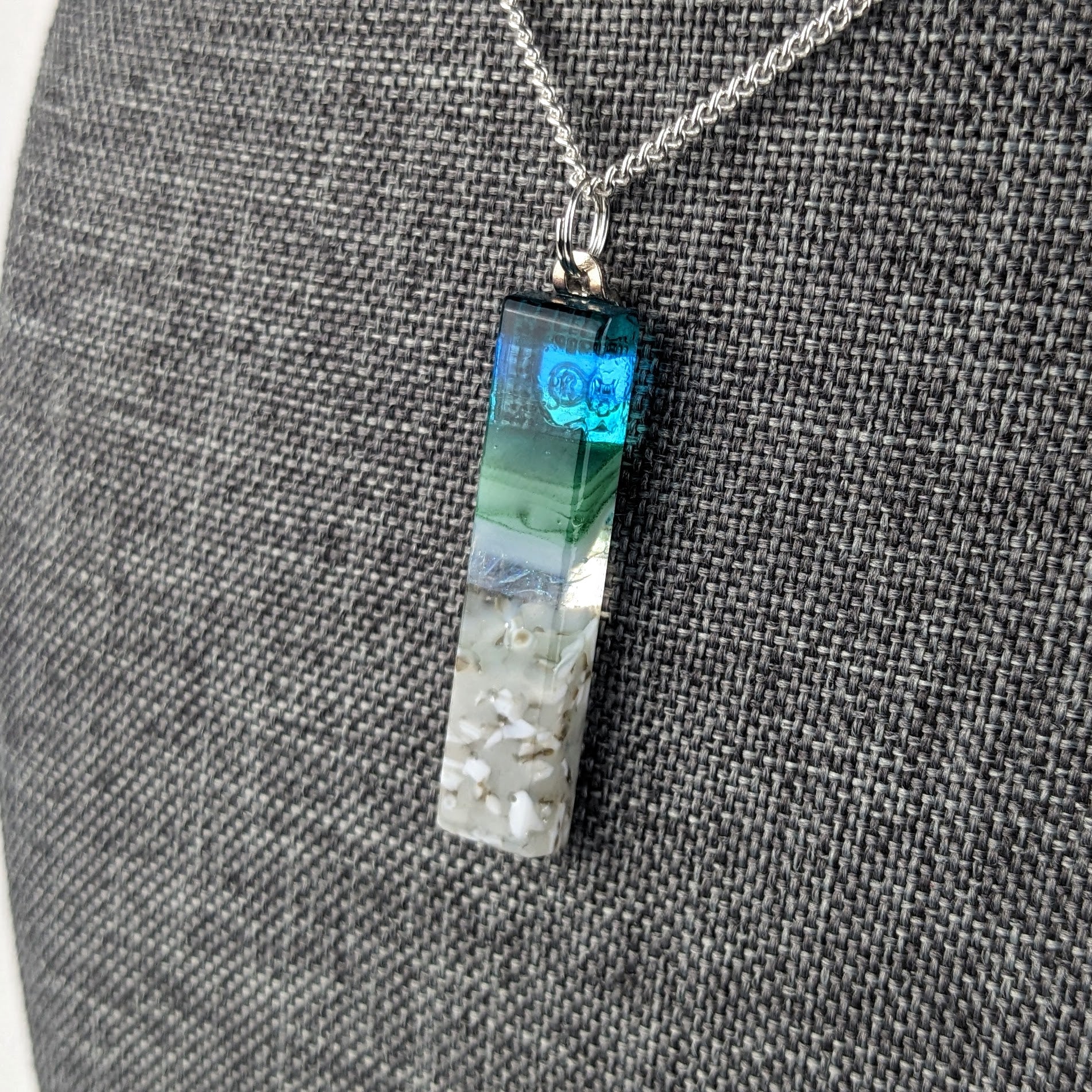 Aqua Green Thin Standard Fused Dichroic Glass Aquascape Necklace